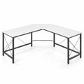 Bureau d'angle en L blanc structure acier 150 cm