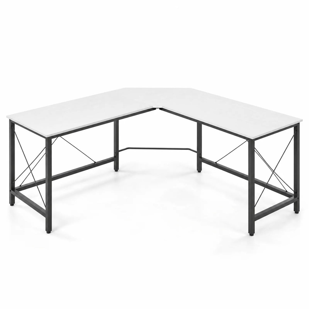 Bureau d'angle en L blanc structure acier 150 cm