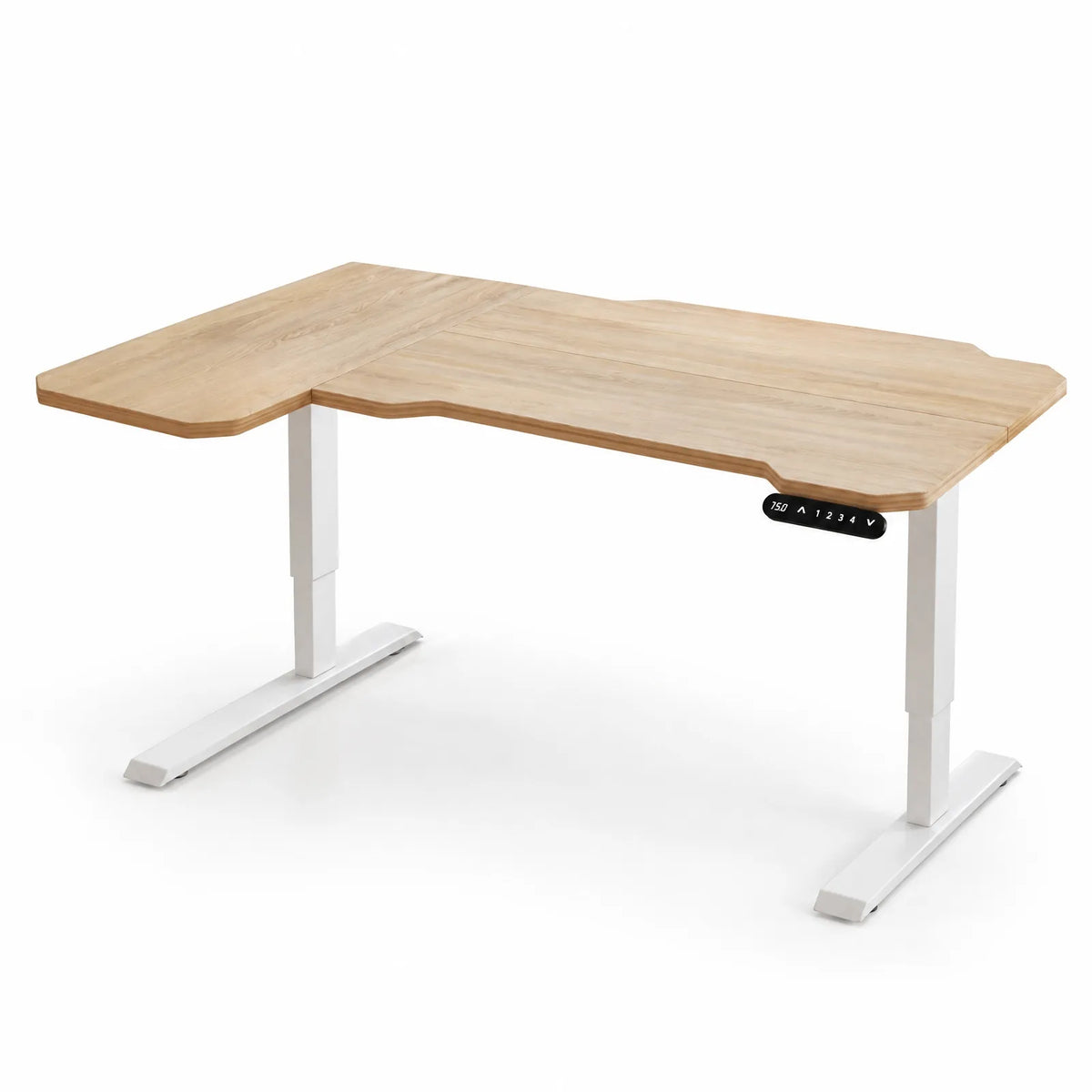 Bureau d'angle en L électrique 150 cm à 4 mémoires, plateau chêne clair – Chêne clair