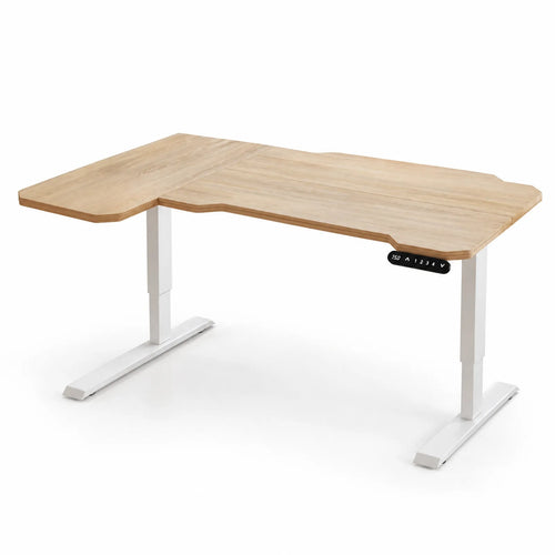Bureau d'angle en L électrique 150 cm à 4 mémoires, plateau chêne clair – Chêne clair