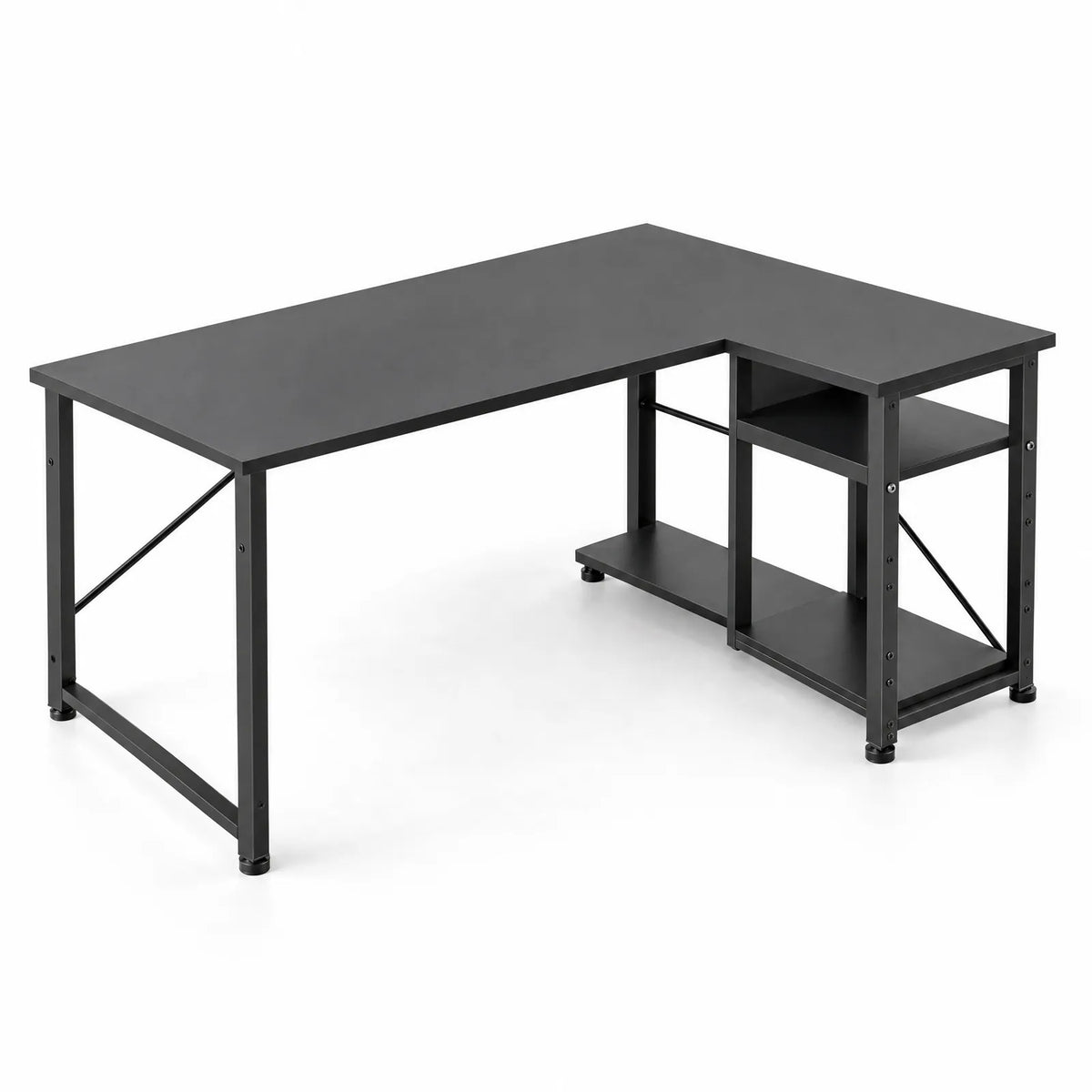 Bureau d'angle en L métal avec étagères réversibles 120 x 80 cm – Noir