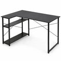 Bureau d'angle en L réversible avec 2 étagères, cadre acier noir – Noir