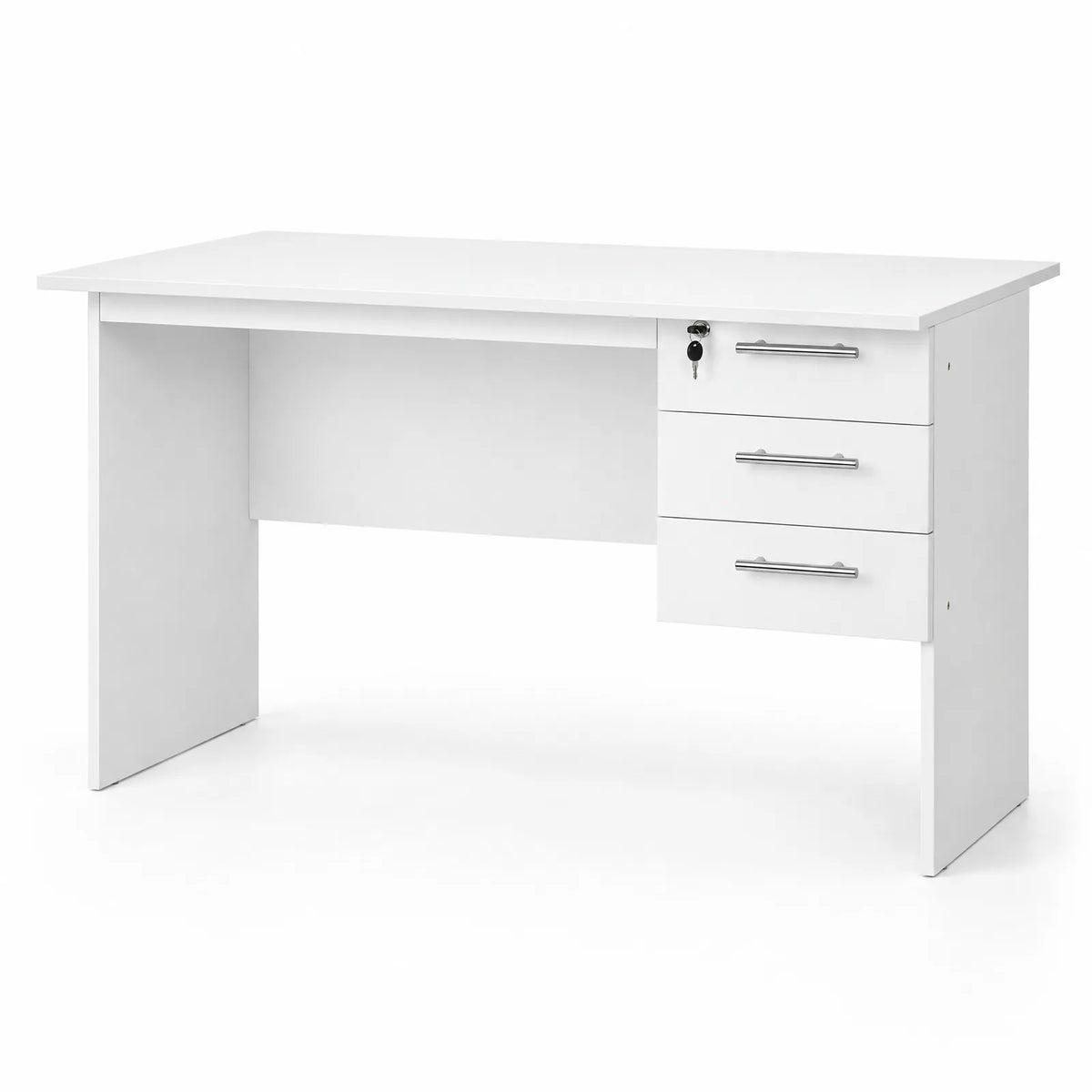 Bureau d'ordinateur 3 tiroirs avec serrure 120 x 60 cm – Blanc