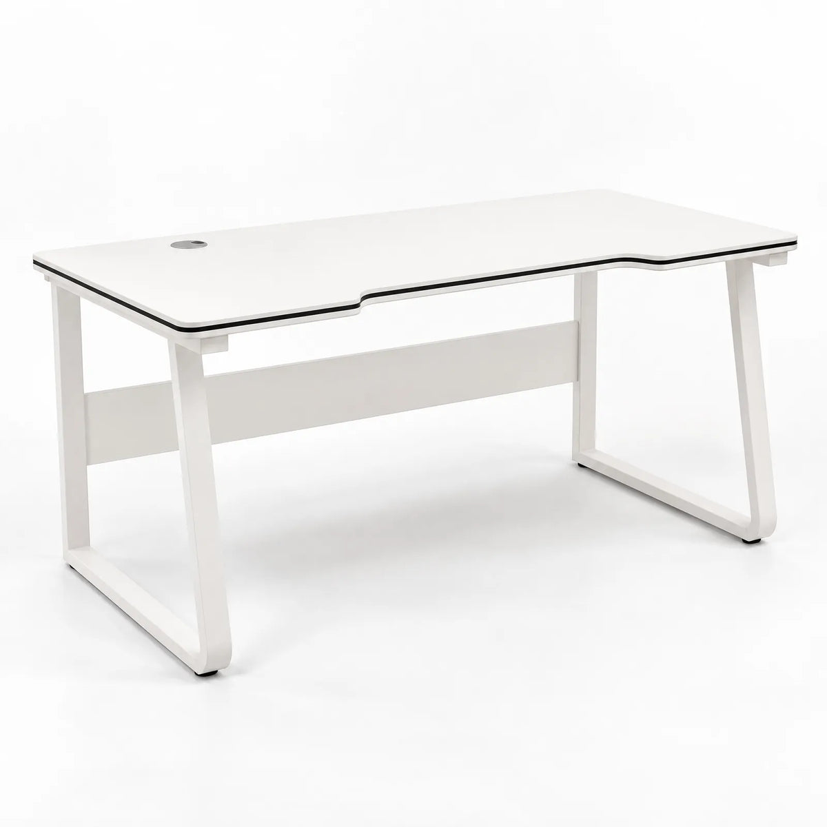 Bureau d'ordinateur plateau courbe pieds métal en U – Blanc
