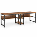 Bureau double 200 x 60 cm avec étagères, bois rustique et acier noir
