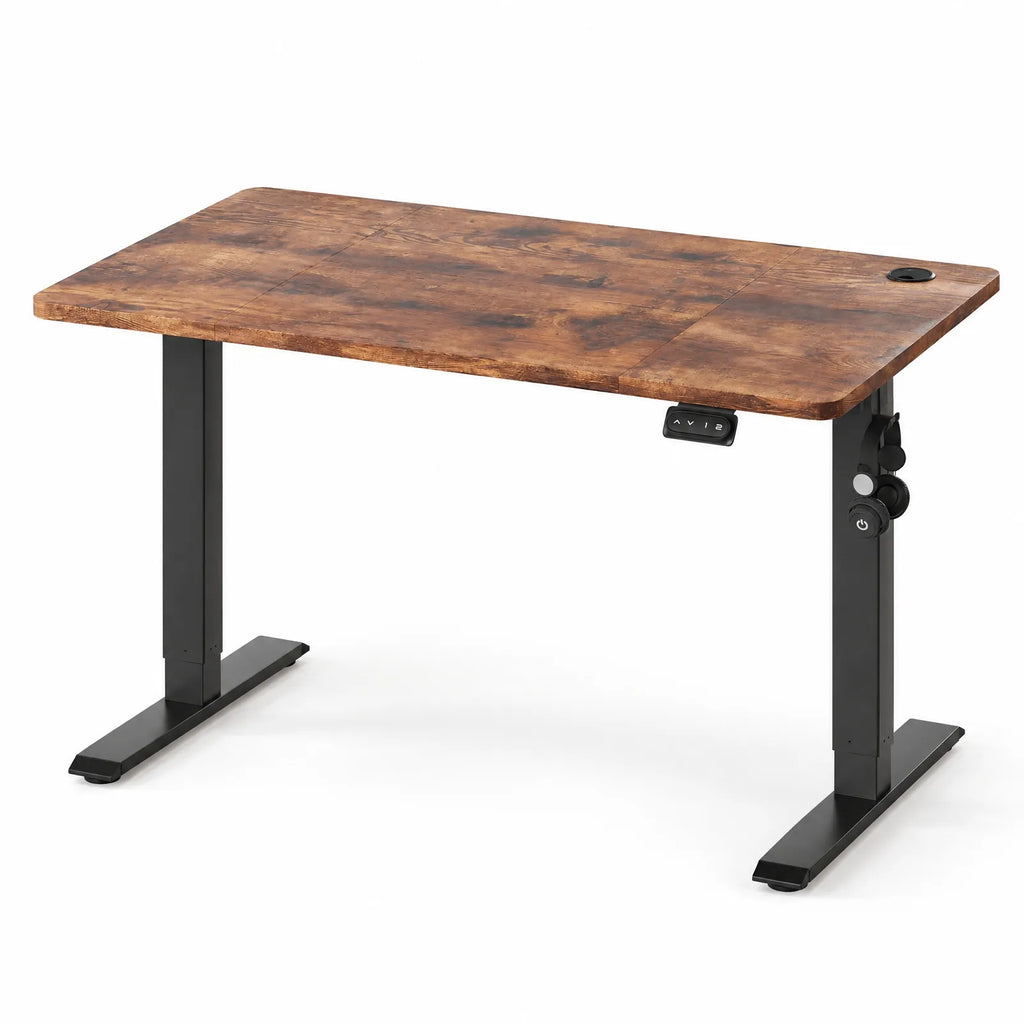 Bureau électrique réglable en hauteur 120 x 60 cm avec crochet – Bois rustique