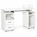 Bureau informatique blanc avec tablette clavier coulissante et 2 tiroirs 120 x 55 cm