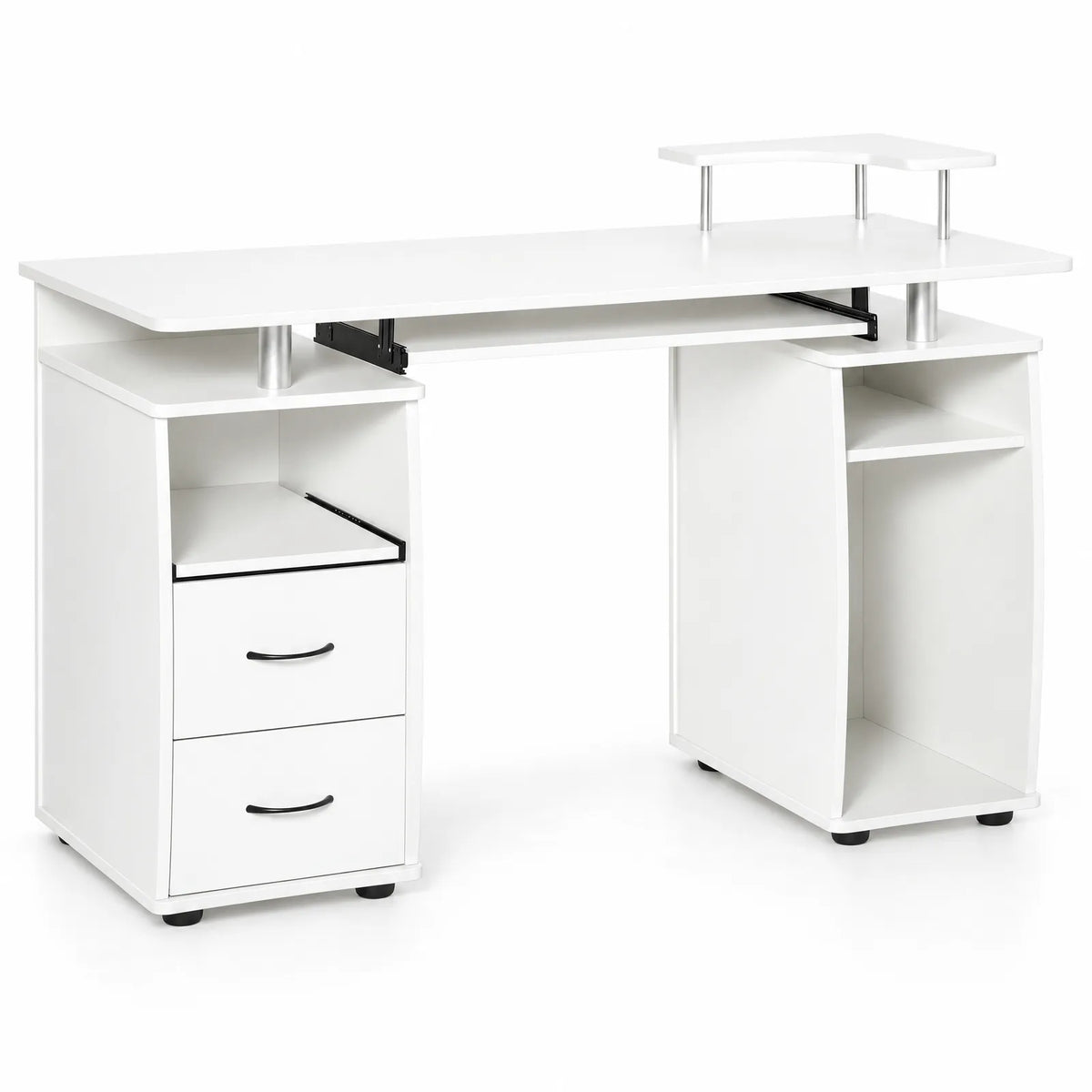 Bureau informatique blanc avec tablette clavier coulissante et 2 tiroirs 120 x 55 cm