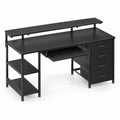 Bureau noir 140 cm avec 4 tiroirs en tissu, prises et ports USB