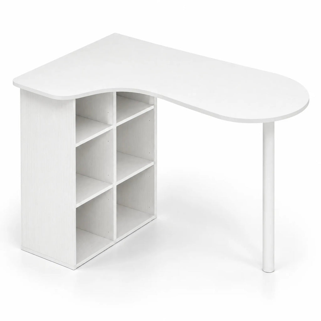Bureau blanc avec bibliothèque 6 compartiments 100 x 59 cm