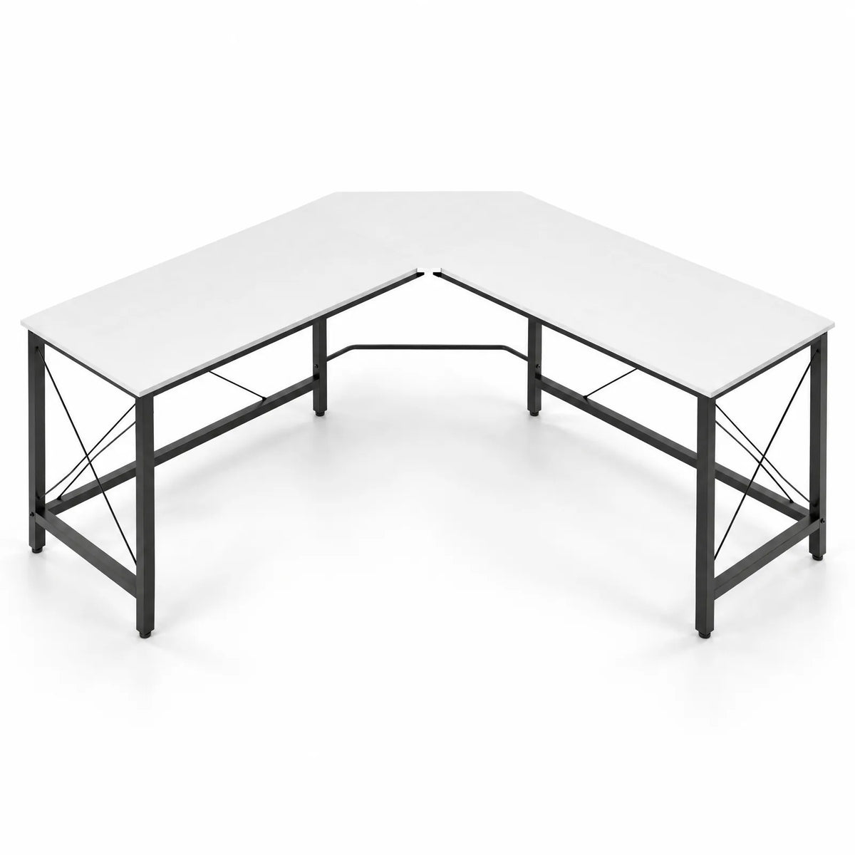 Bureau d'angle en L blanc structure acier 150 cm
