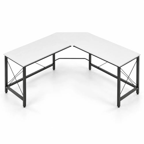 Bureau d'angle en L blanc structure acier 150 cm