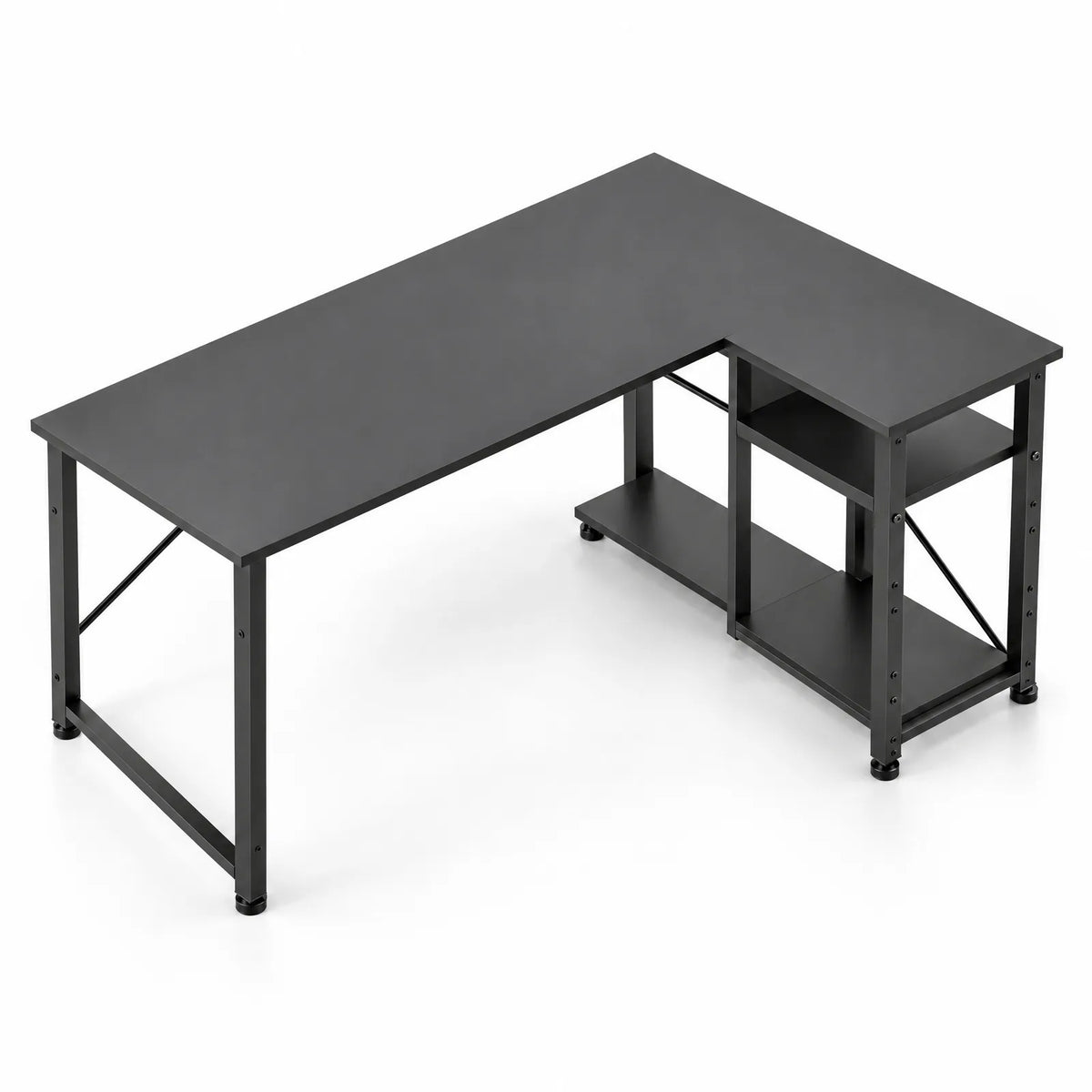 Bureau d'angle en L métal avec étagères réversibles 120 x 80 cm