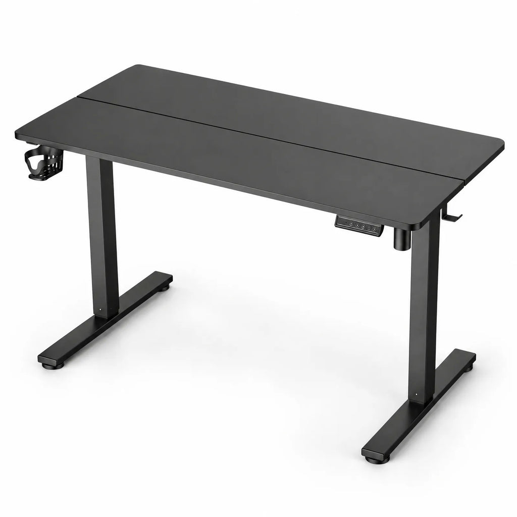 Bureau électrique réglable en hauteur noir 120 x 60 cm avec porte-gobelet