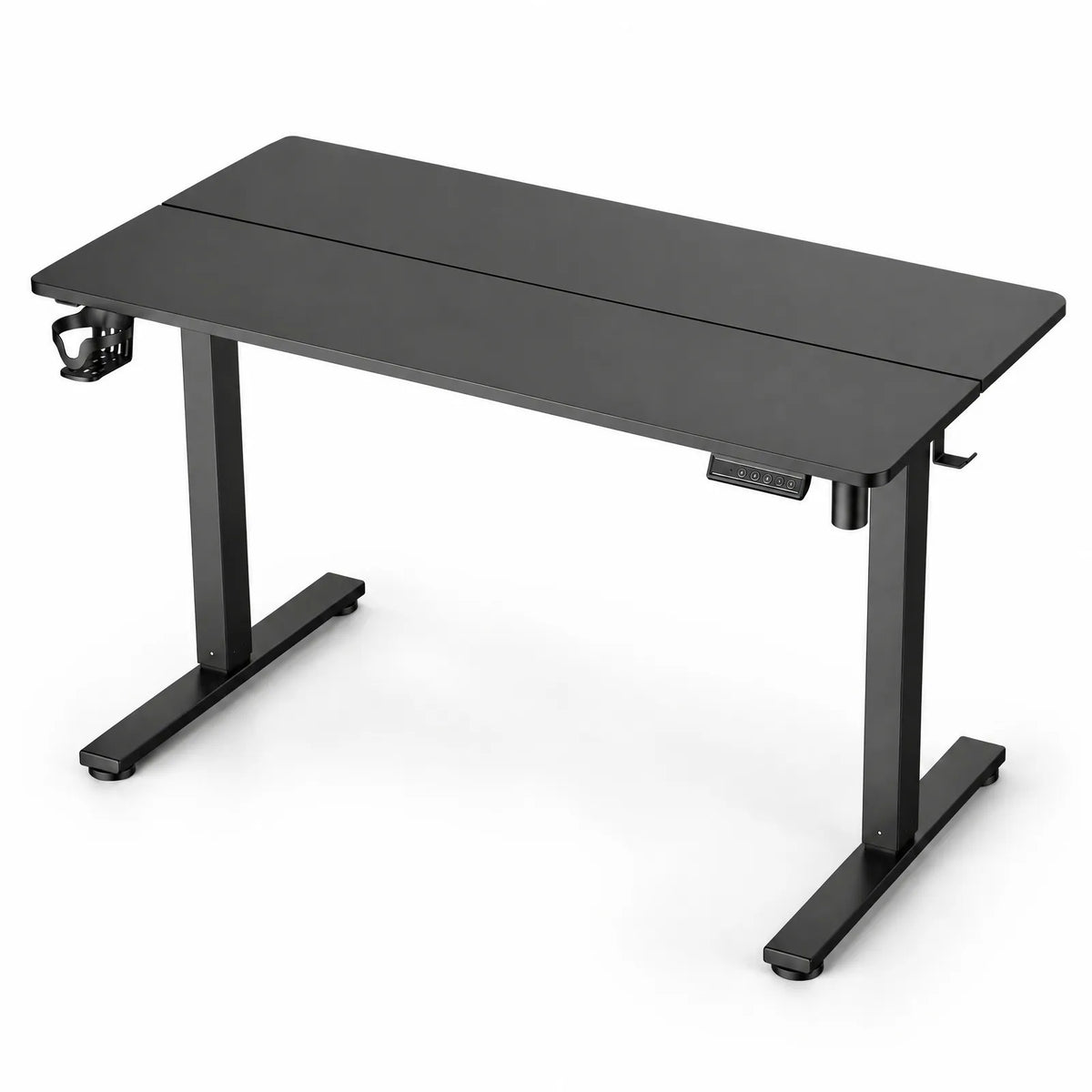 Bureau électrique réglable en hauteur noir 120 x 60 cm avec porte-gobelet