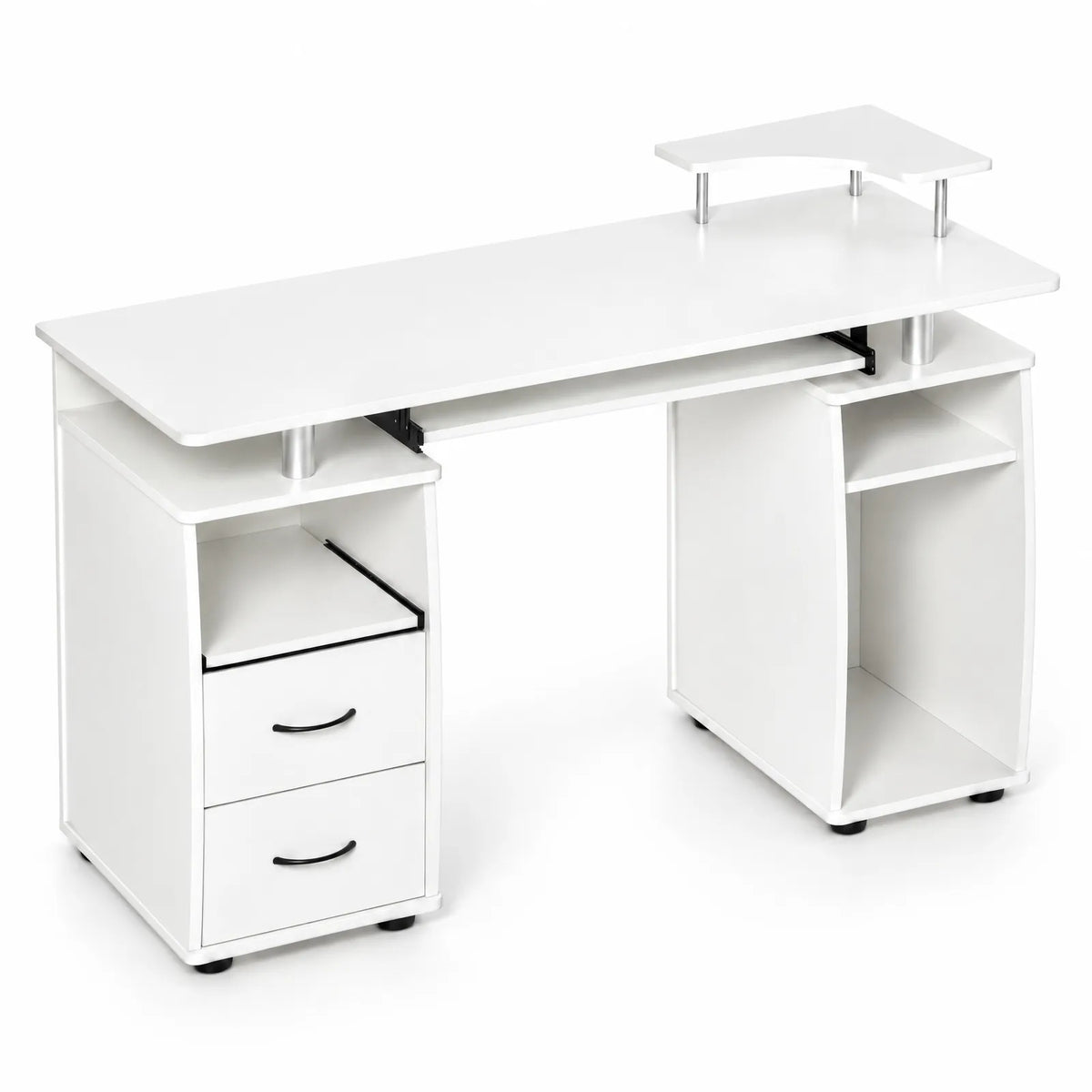 Bureau informatique blanc avec tablette clavier coulissante et 2 tiroirs 120 x 55 cm