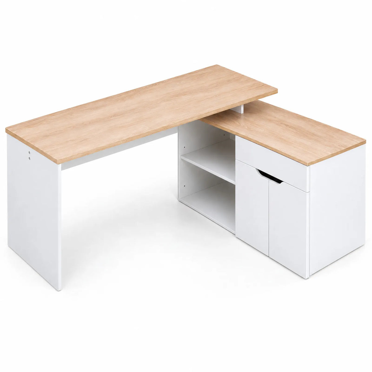 Bureau modulable blanc et chêne clair avec 2 niches, tiroir et placard
