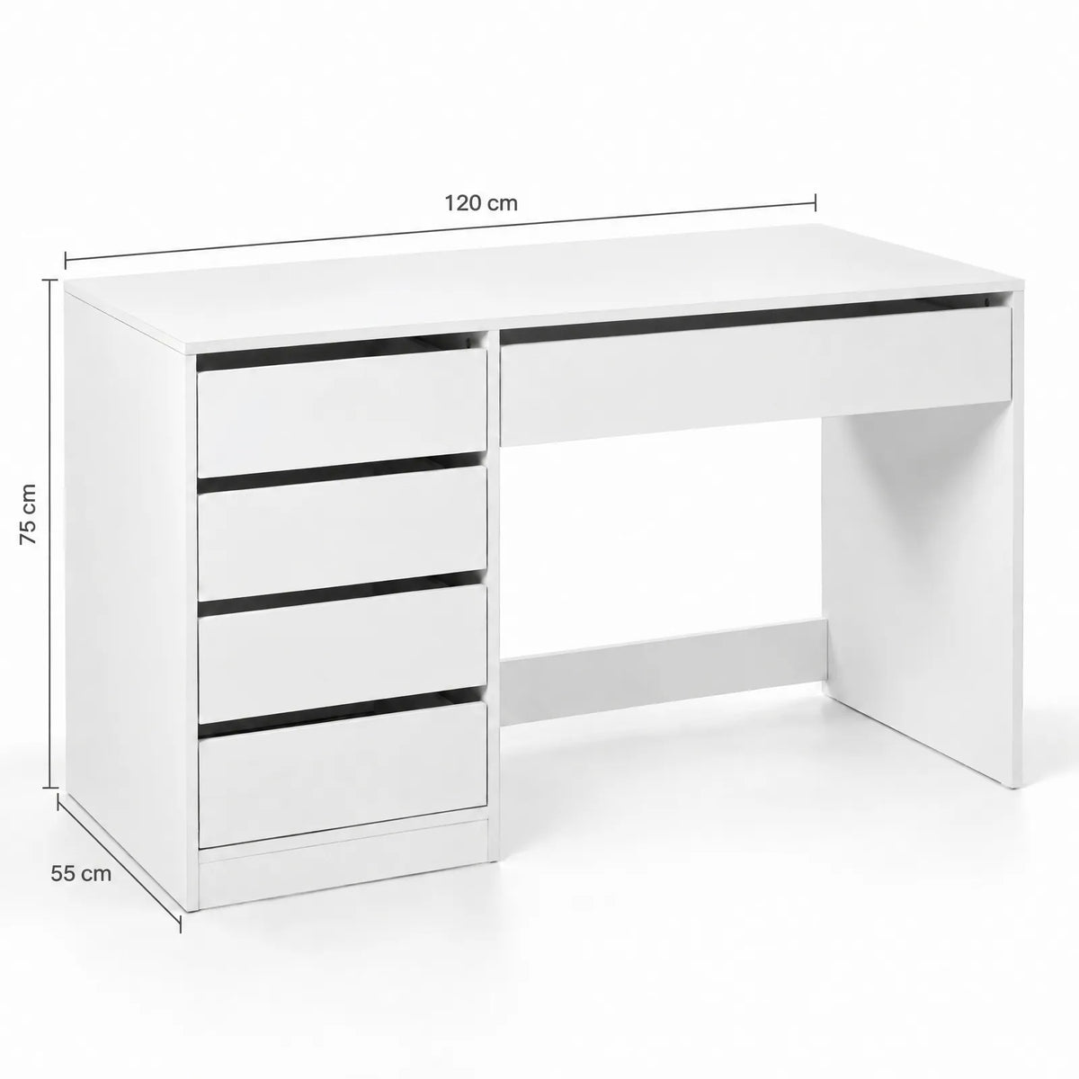 Bureau blanc 5 tiroirs sans poignées 120 cm