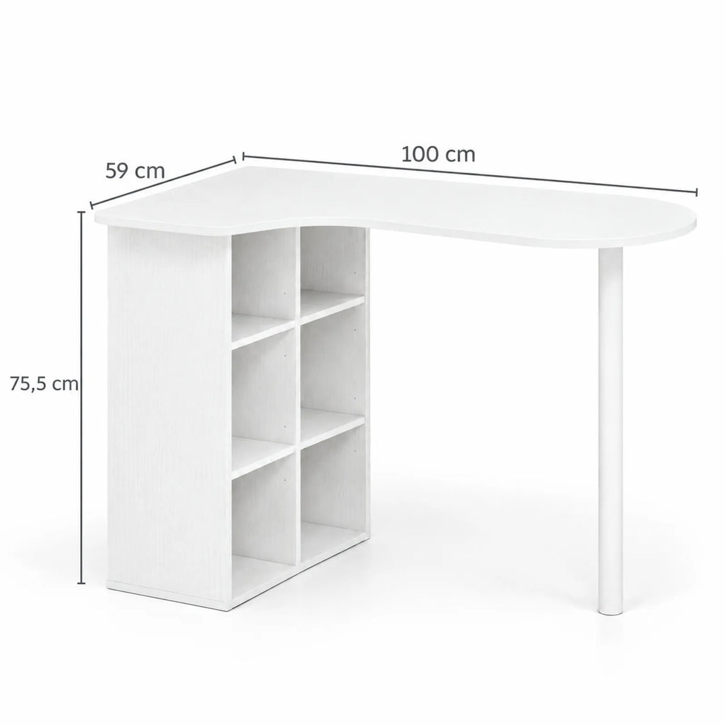 Bureau blanc avec bibliothèque 6 compartiments 100 x 59 cm