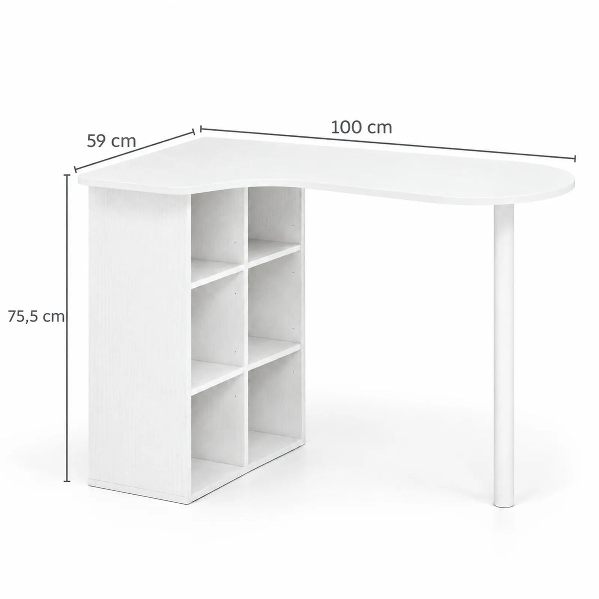 Bureau blanc avec bibliothèque 6 compartiments 100 x 59 cm