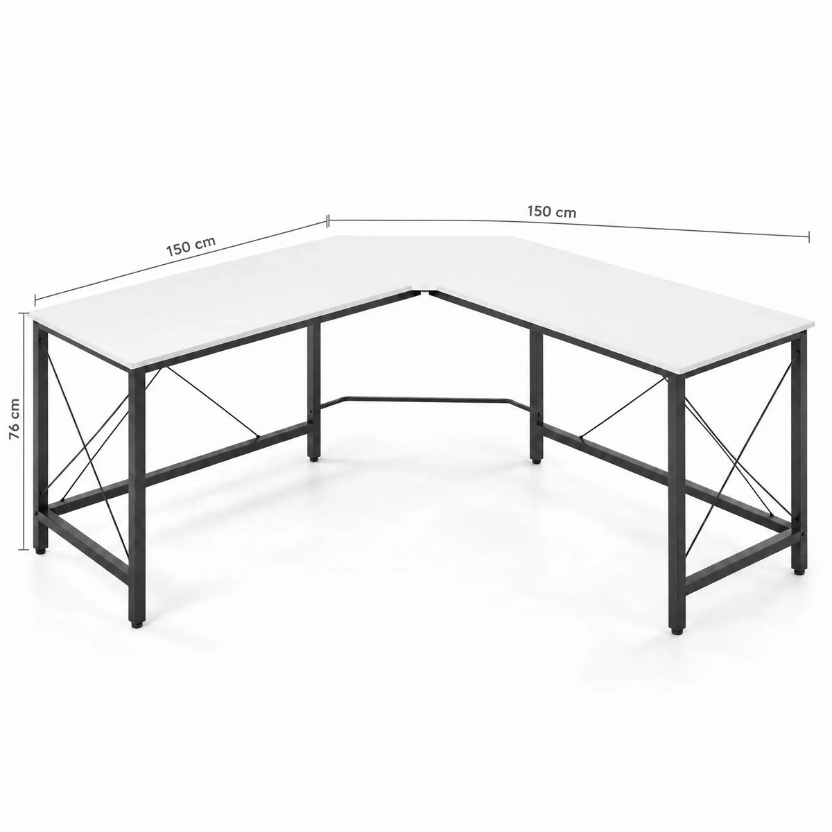 Bureau d'angle en L blanc structure acier 150 cm