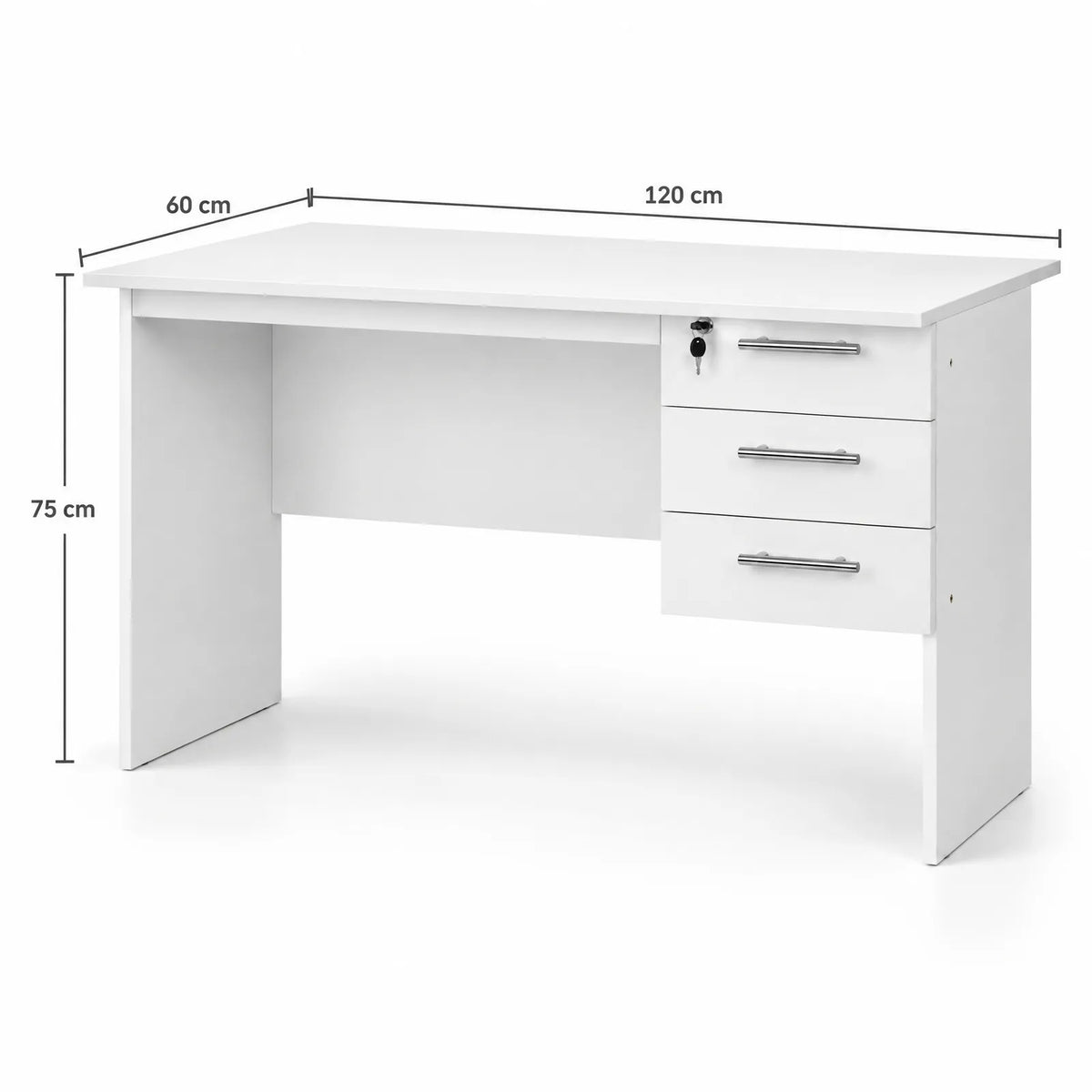 Bureau d'ordinateur 3 tiroirs avec serrure 120 x 60 cm