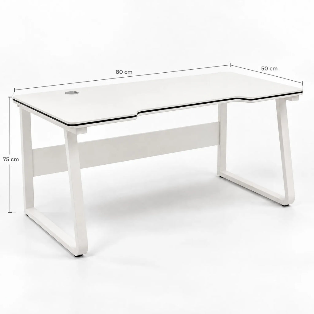 Bureau d'ordinateur plateau courbe pieds métal en U – 80 x 50 cm