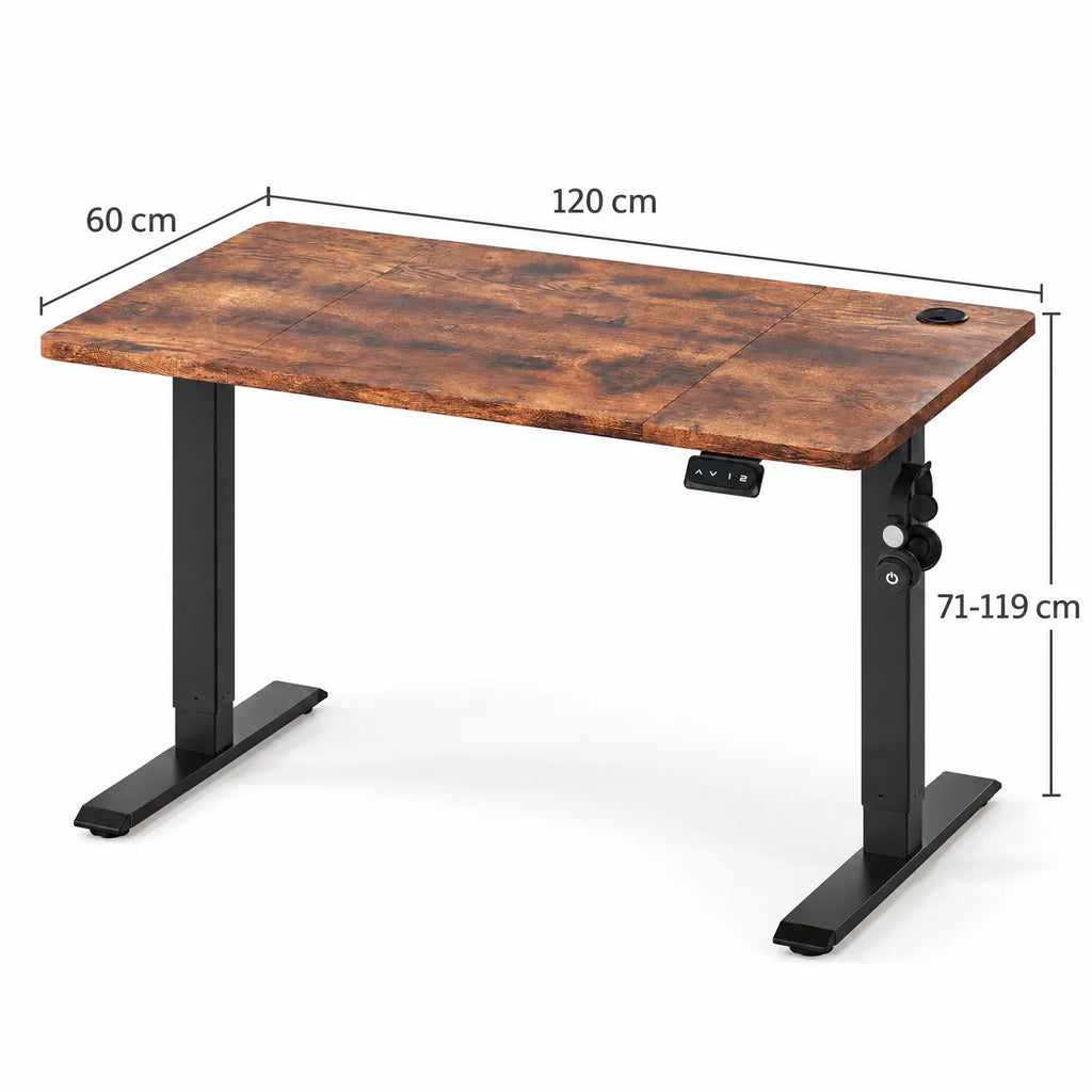 Bureau électrique réglable en hauteur 120 x 60 cm avec crochet