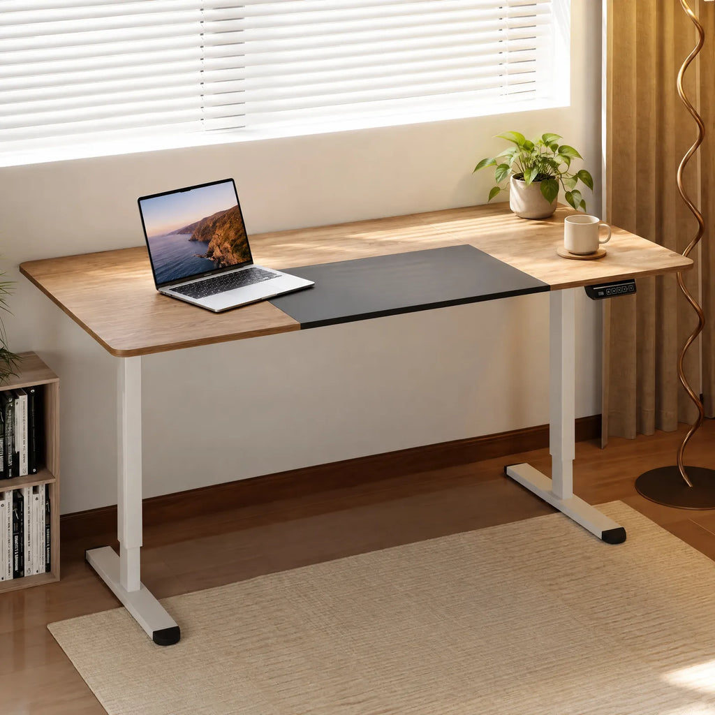Bureau assis-debout électrique 140 x 70 cm plateau beige