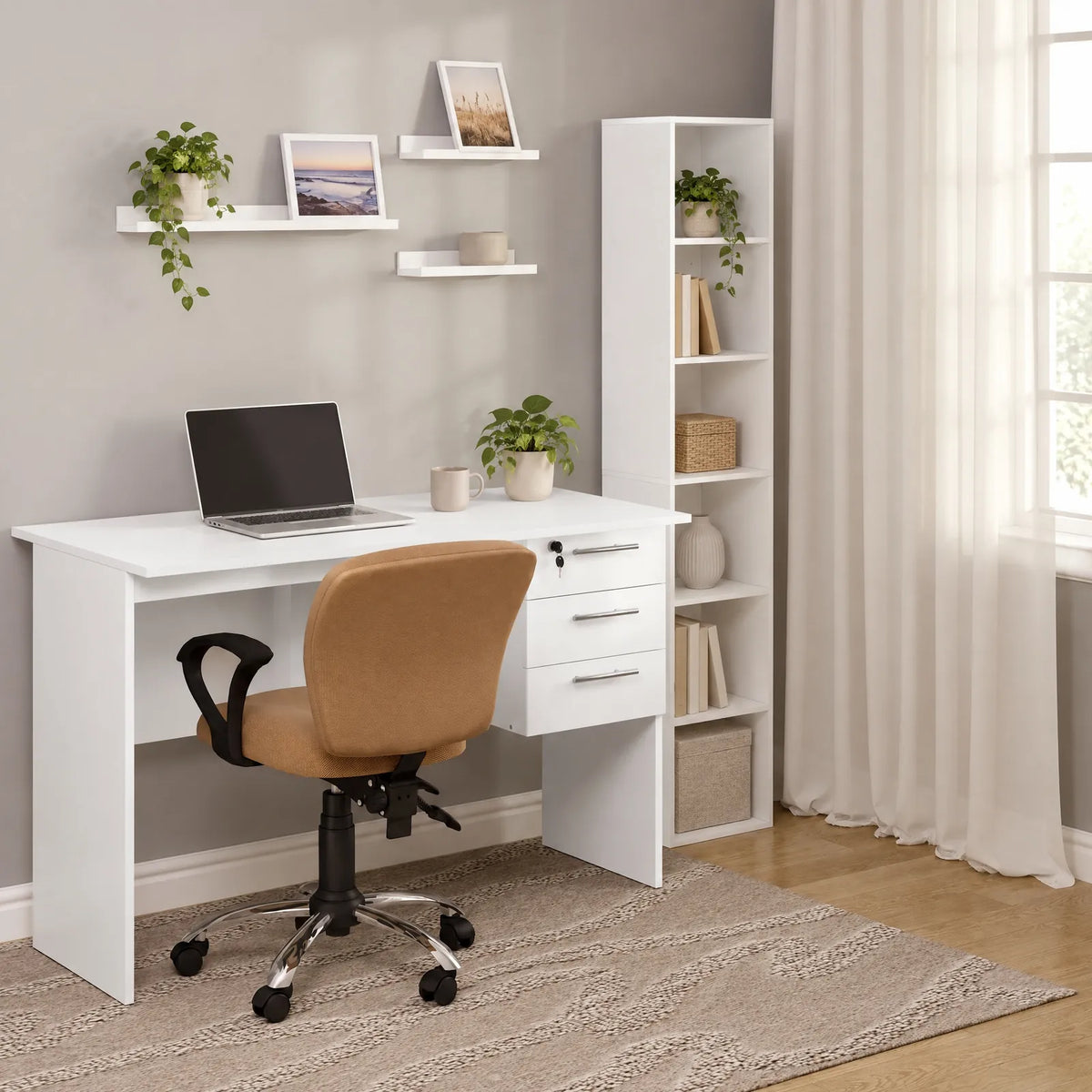 Bureau d'ordinateur 3 tiroirs avec serrure 120 x 60 cm