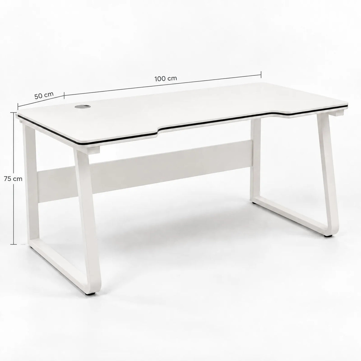 Bureau d'ordinateur plateau courbe pieds métal en U – 100 x 50 cm
