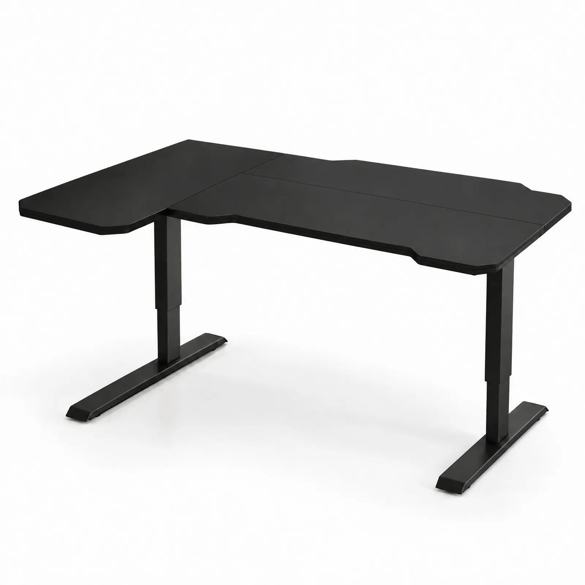 Bureau d'angle en L électrique 150 cm à 4 mémoires, plateau chêne clair – Noir