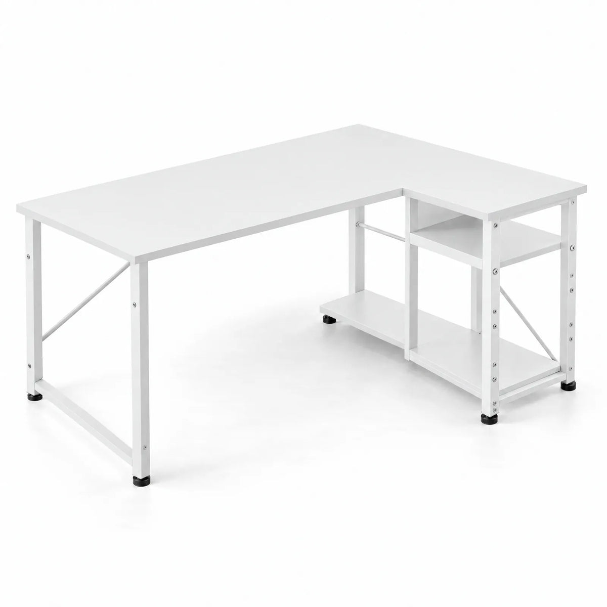 Bureau d'angle en L métal avec étagères réversibles 120 x 80 cm – Blanc