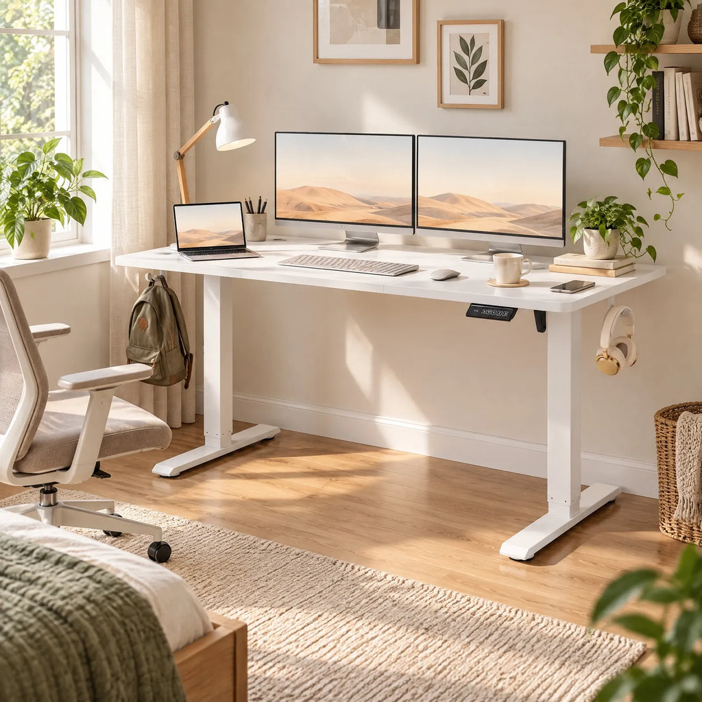 Bureau assis-debout électrique blanc à mémoire
