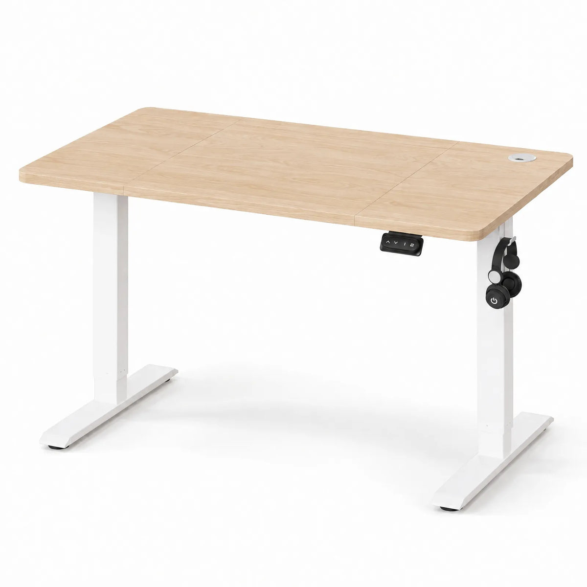 Bureau électrique réglable en hauteur 120 x 60 cm avec crochet – Chêne clair