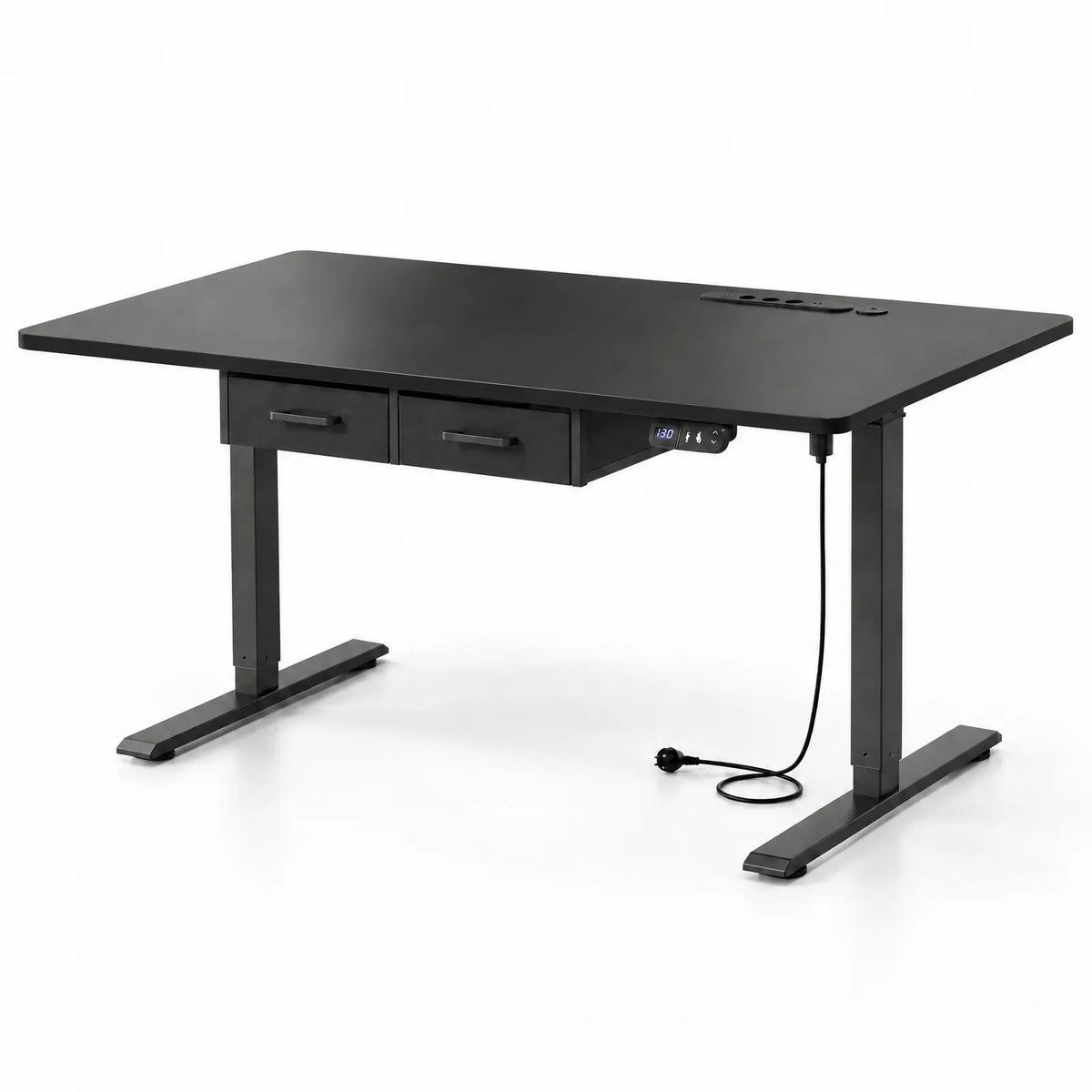 Bureau électrique réglable en hauteur avec 2 tiroirs et multiprise – Noir