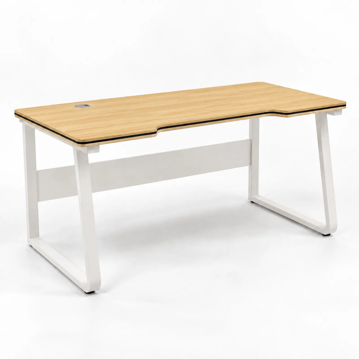 Bureau d'ordinateur plateau courbe pieds métal en U – Bois naturel