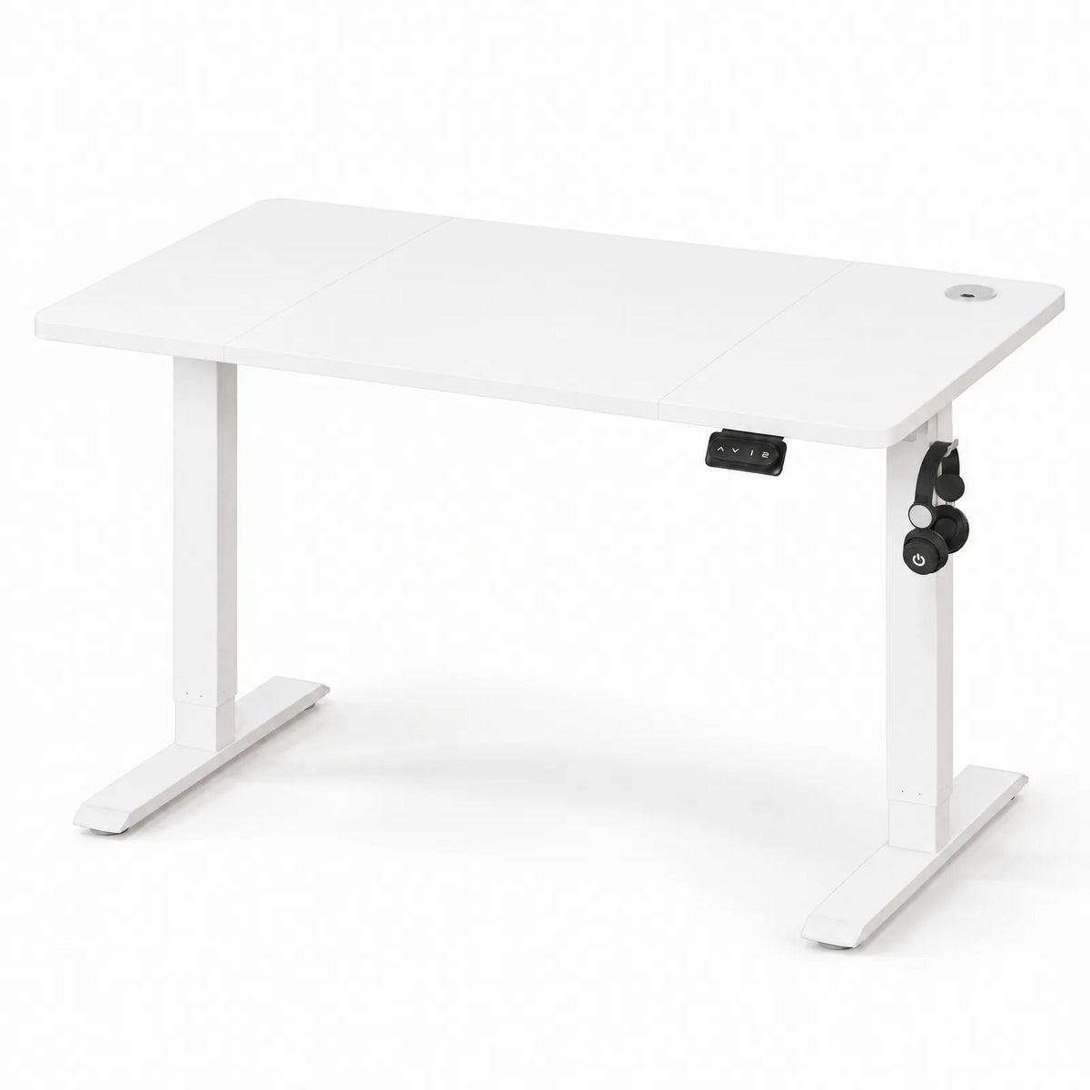Bureau électrique réglable en hauteur 120 x 60 cm avec crochet – Blanc